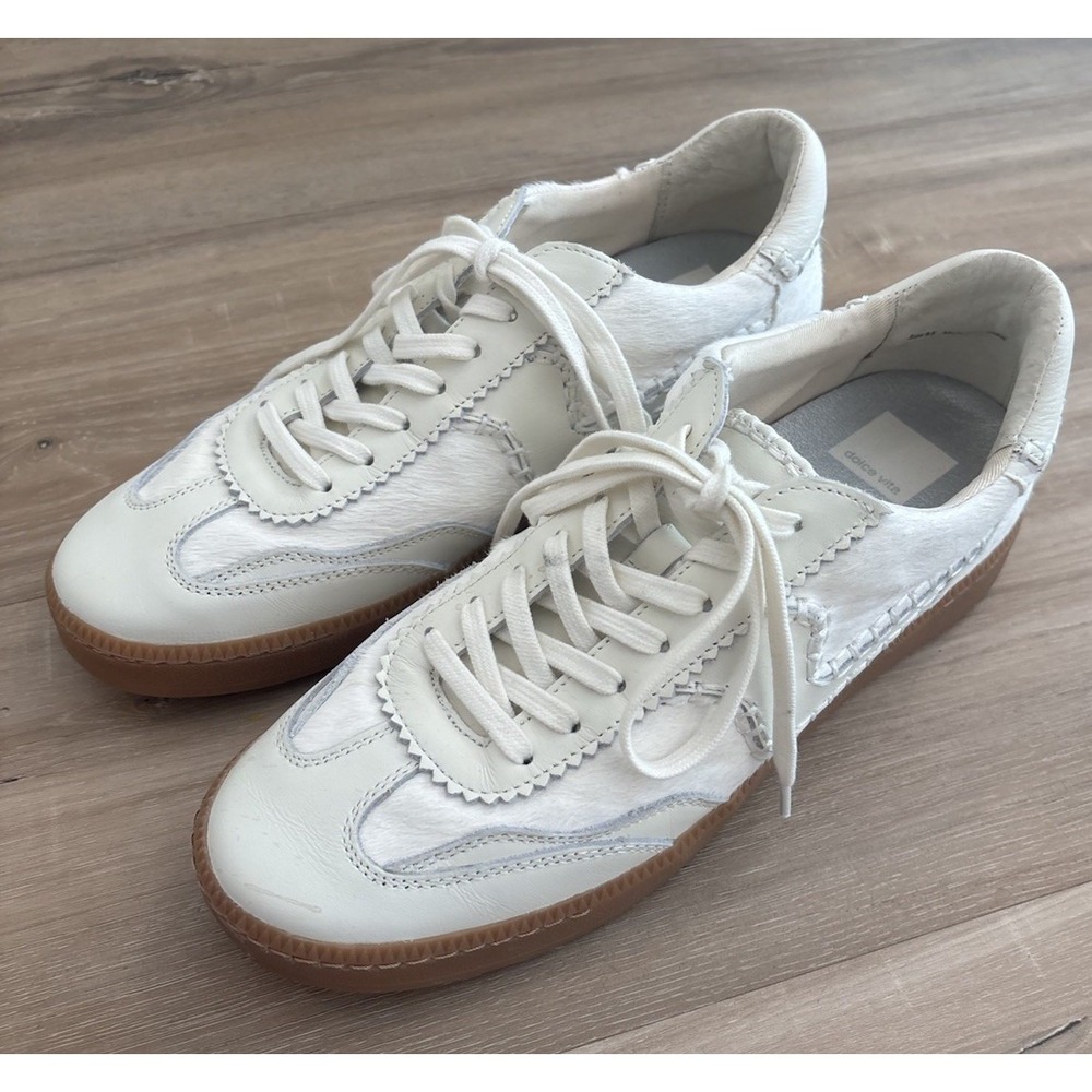 Dolce Vita Notice Stitch Ivory Calf Hair Sneakers Size 9.5